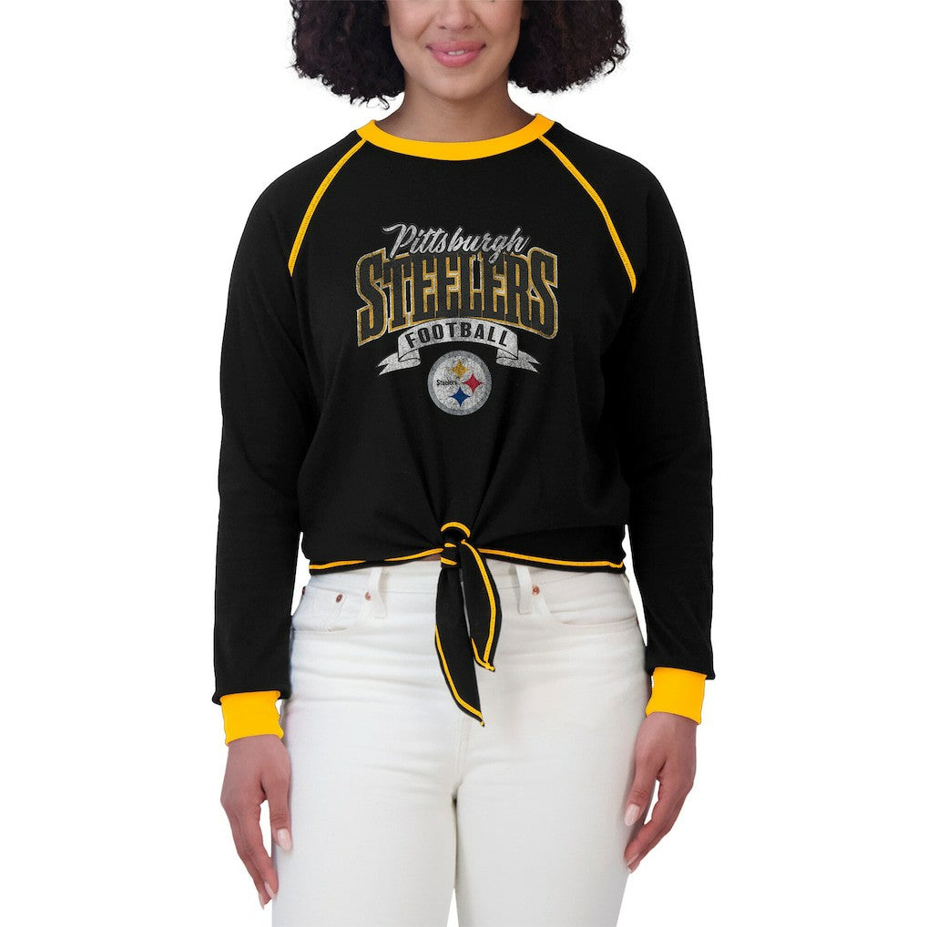 Pittsburgh Steelers  WEAR by Erin Andrews Women's Plus Size Tie-Front Long Sleeve Top
