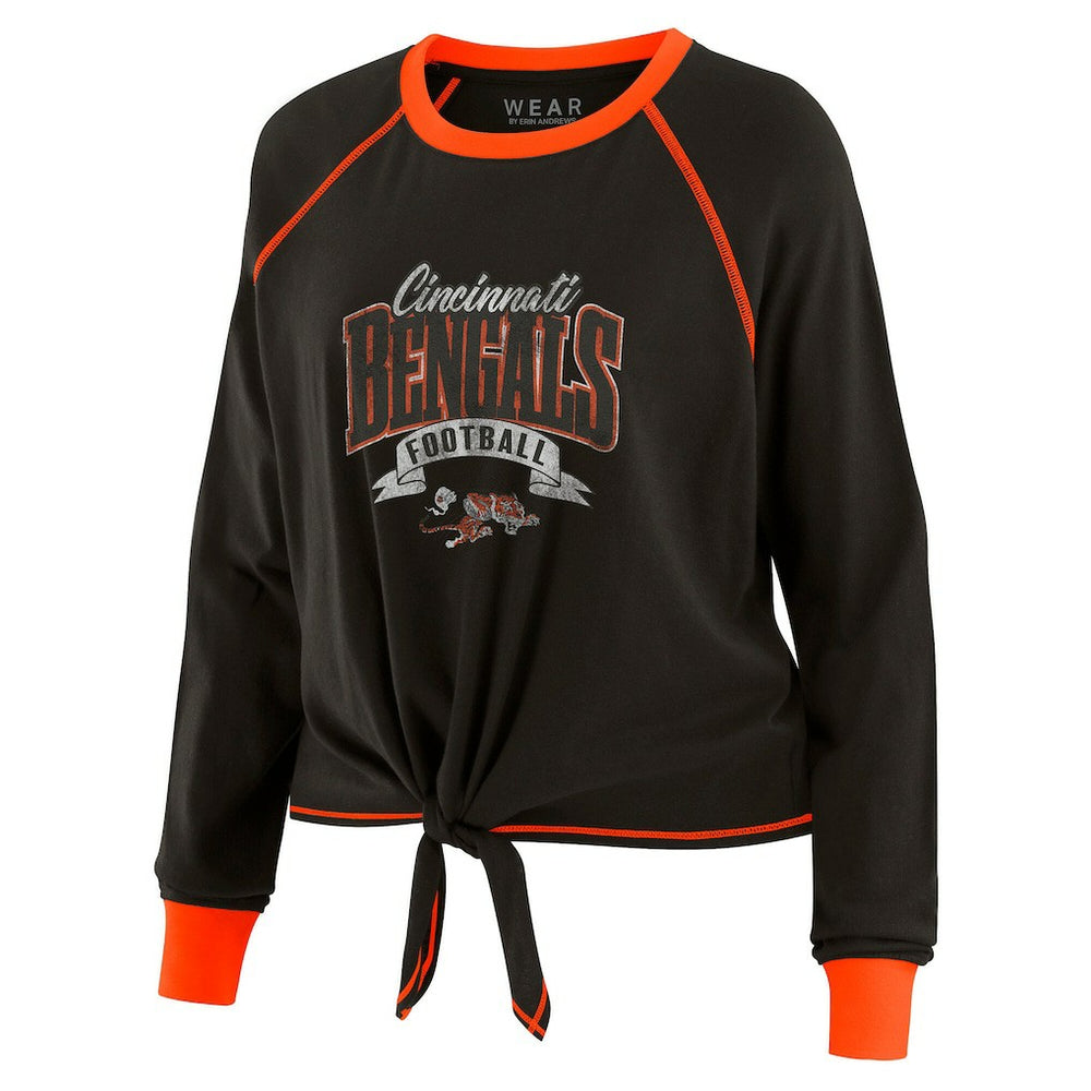Cincinnati Bengals  WEAR by Erin Andrews Women's Plus Size Tie-Front Long Sleeve Top