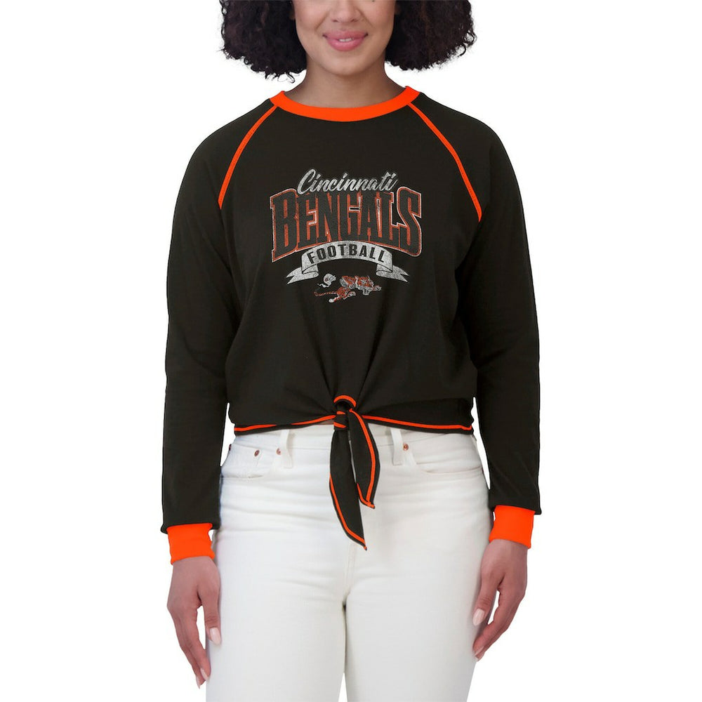 Cincinnati Bengals  WEAR by Erin Andrews Women's Plus Size Tie-Front Long Sleeve Top