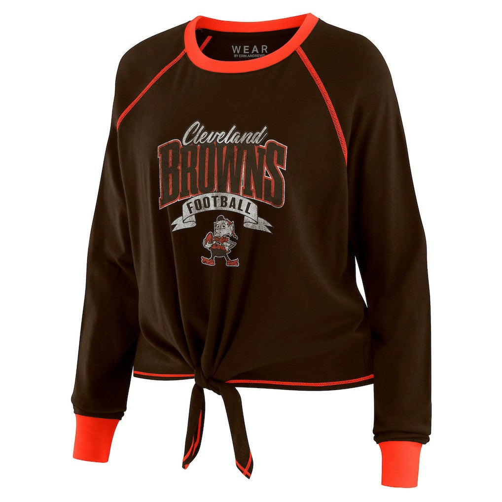 Cleveland Browns  WEAR by Erin Andrews Women's Plus Size Tie-Front Long Sleeve Top
