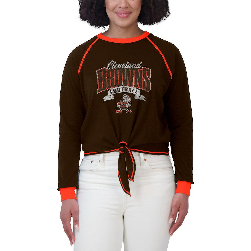 Cleveland Browns  WEAR by Erin Andrews Women's Plus Size Tie-Front Long Sleeve Top