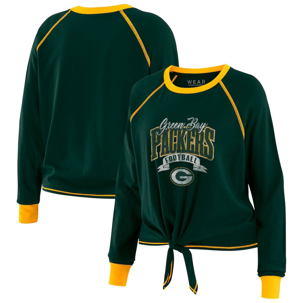 Green Bay Packers  WEAR by Erin Andrews Women's Plus Size Tie-Front Long Sleeve Top