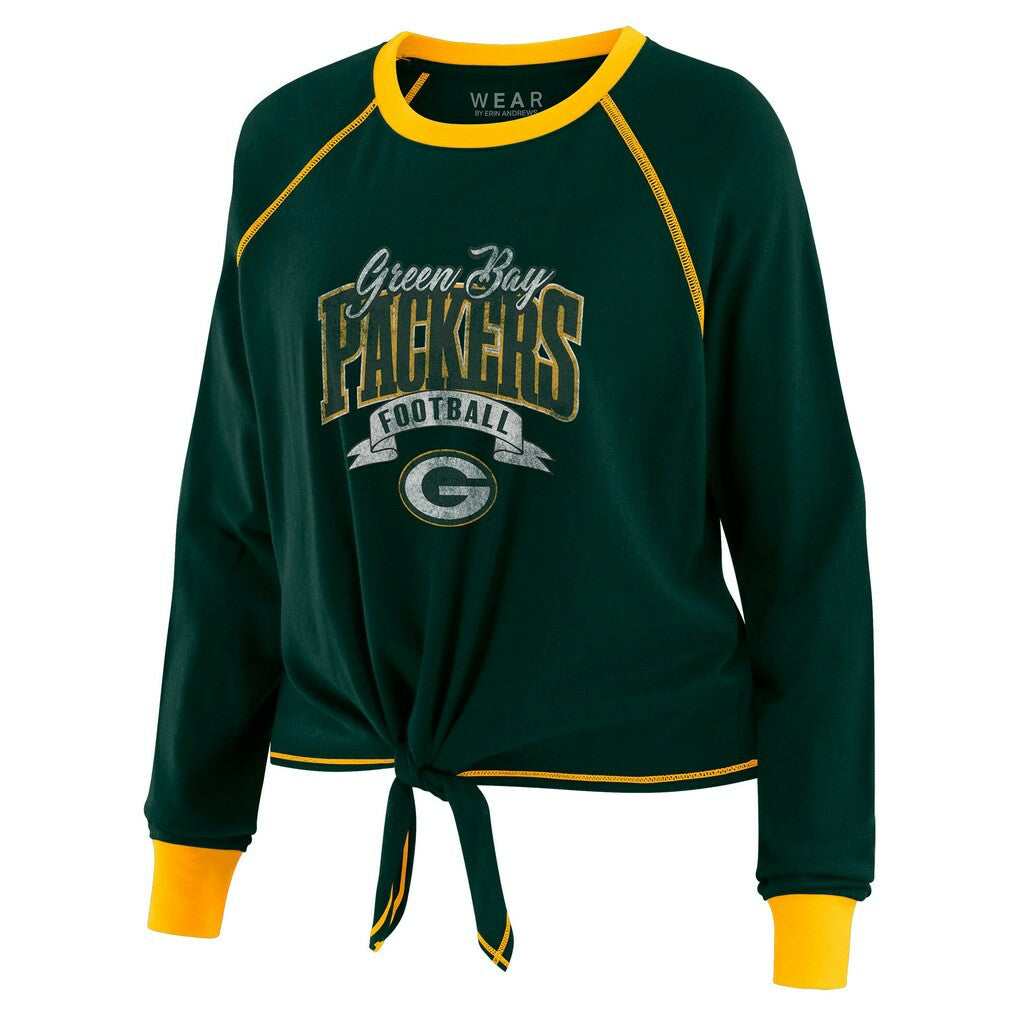 Green Bay Packers  WEAR by Erin Andrews Women's Plus Size Tie-Front Long Sleeve Top