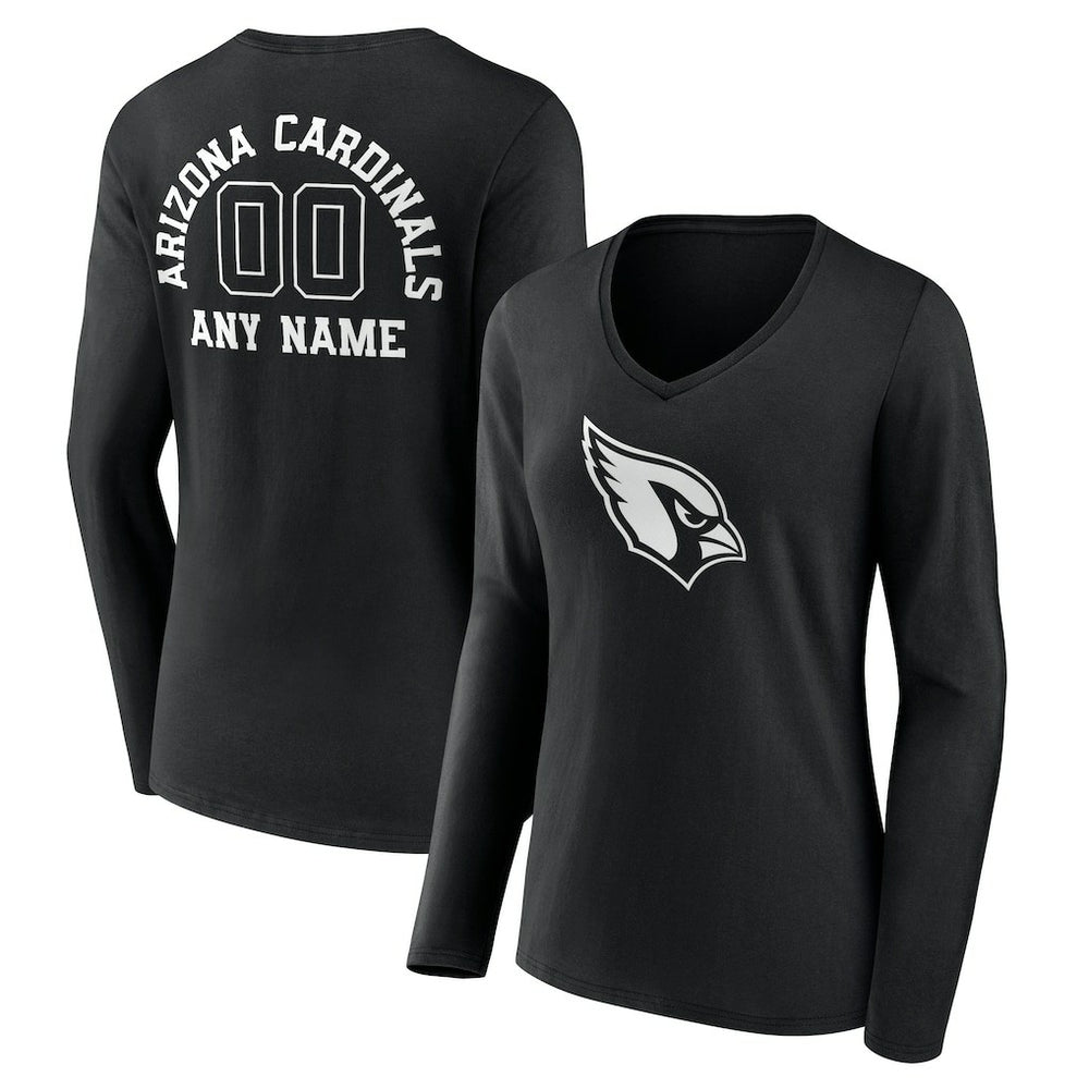 Arizona Cardinals  Women's Personalized Name & Number Monochrome Long Sleeve V-Neck T-Shirt