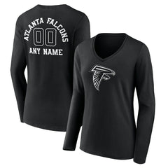 Atlanta Falcons  Women's Personalized Name & Number Monochrome Long Sleeve V-Neck T-Shirt