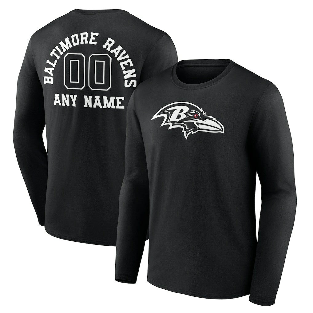 Baltimore Ravens  Personalized Name & Number Monochrome Long Sleeve T-Shirt