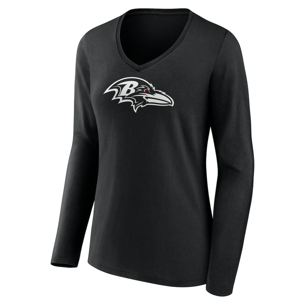 Baltimore Ravens  Women's Personalized Name & Number Monochrome Long Sleeve V-Neck T-Shirt