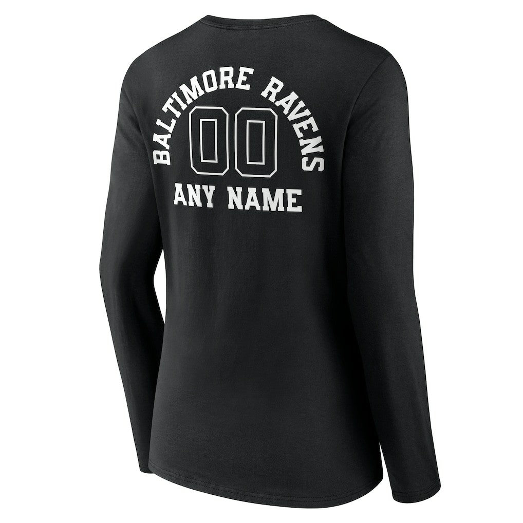 Baltimore Ravens  Women's Personalized Name & Number Monochrome Long Sleeve V-Neck T-Shirt