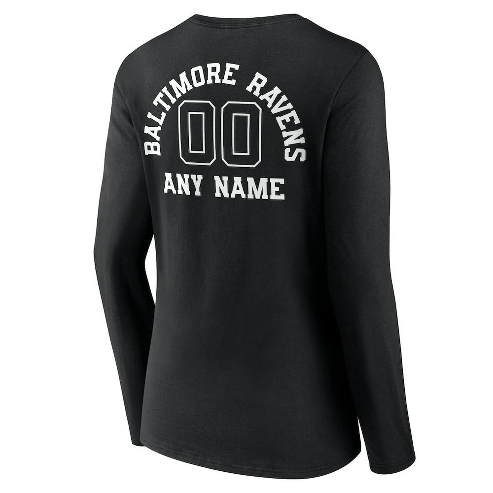 Baltimore Ravens  Women's Personalized Name & Number Monochrome Long Sleeve V-Neck T-Shirt