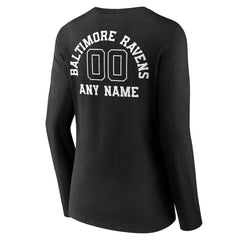 Baltimore Ravens  Women's Personalized Name & Number Monochrome Long Sleeve V-Neck T-Shirt