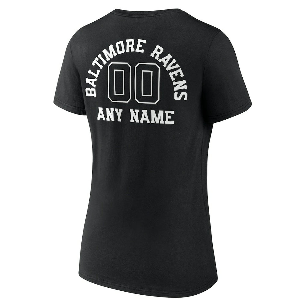Baltimore Ravens  Women's Personalized Name & Number Monochrome V-Neck T-Shirt