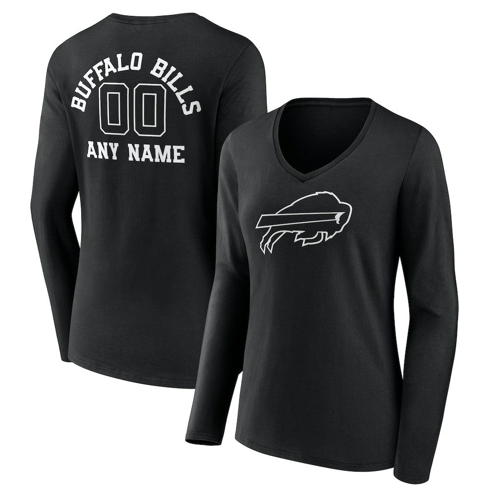 Buffalo Bills  Women's Personalized Name & Number Monochrome Long Sleeve V-Neck T-Shirt