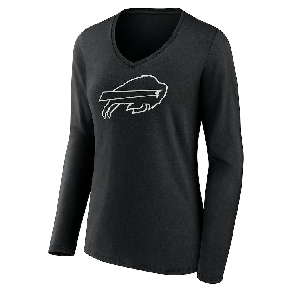 Buffalo Bills  Women's Personalized Name & Number Monochrome Long Sleeve V-Neck T-Shirt