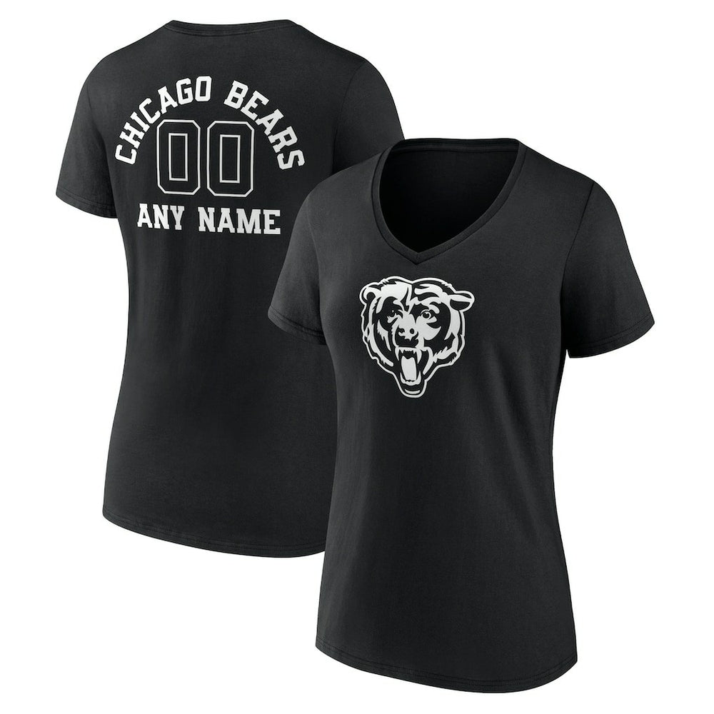 Chicago Bears  Women's Personalized Name & Number Monochrome V-Neck T-Shirt