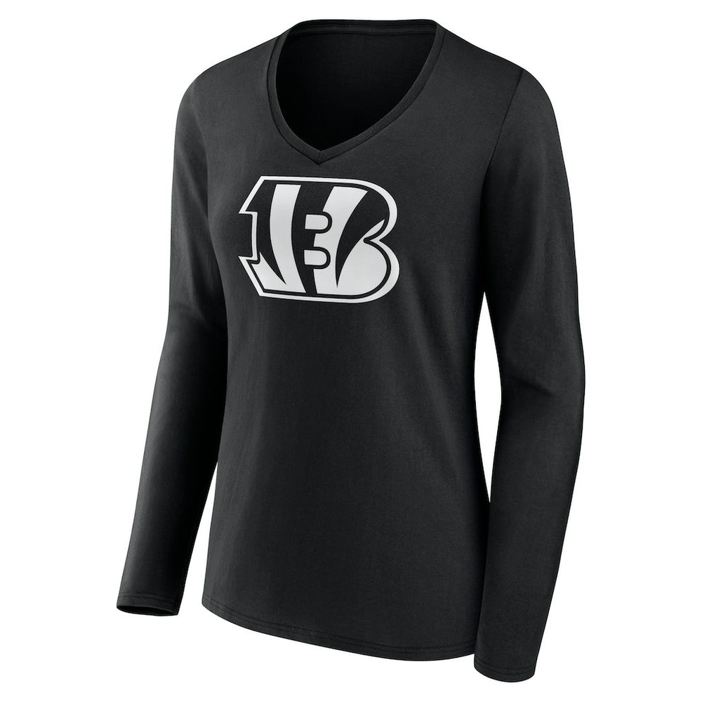 Cincinnati Bengals  Women's Personalized Name & Number Monochrome Long Sleeve V-Neck T-Shirt
