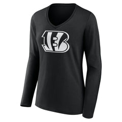 Cincinnati Bengals  Women's Personalized Name & Number Monochrome Long Sleeve V-Neck T-Shirt