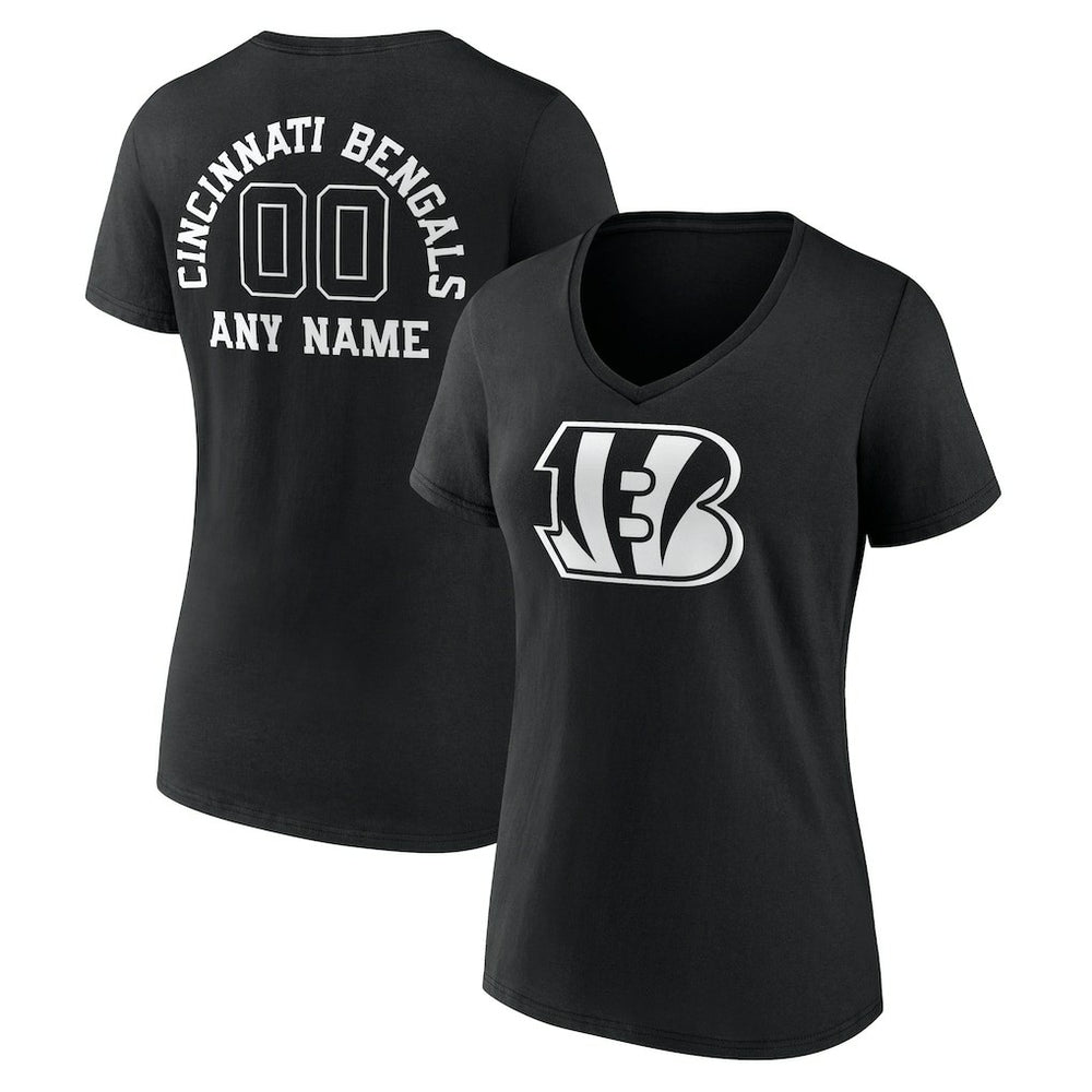 Cincinnati Bengals  Women's Personalized Name & Number Monochrome V-Neck T-Shirt