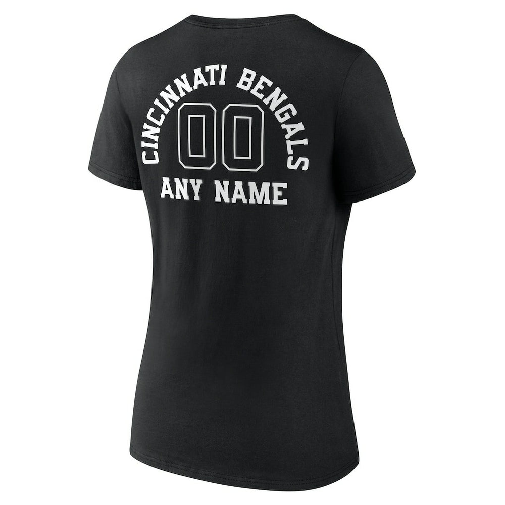 Cincinnati Bengals  Women's Personalized Name & Number Monochrome V-Neck T-Shirt