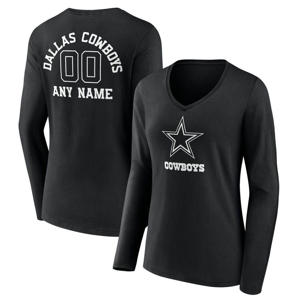 Dallas Cowboys  Women's Personalized Name & Number Monochrome Long Sleeve V-Neck T-Shirt