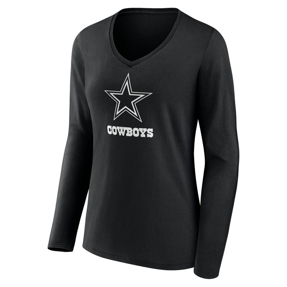 Dallas Cowboys  Women's Personalized Name & Number Monochrome Long Sleeve V-Neck T-Shirt
