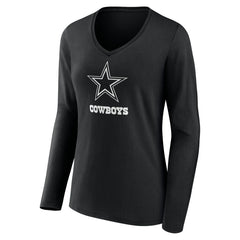 Dallas Cowboys  Women's Personalized Name & Number Monochrome Long Sleeve V-Neck T-Shirt