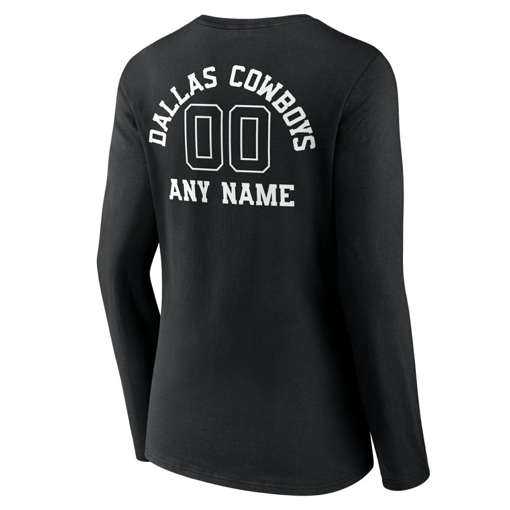 Dallas Cowboys  Women's Personalized Name & Number Monochrome Long Sleeve V-Neck T-Shirt