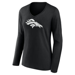 Denver Broncos  Women's Personalized Name & Number Monochrome Long Sleeve V-Neck T-Shirt