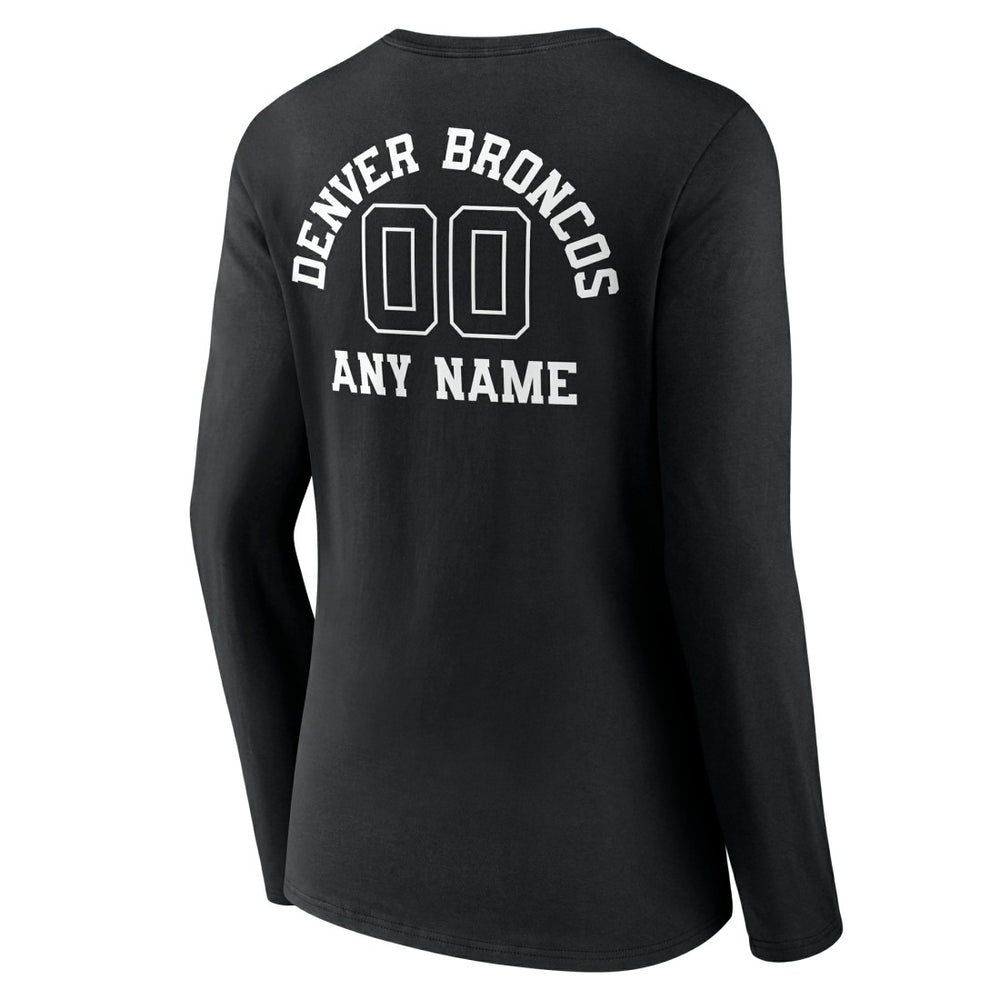 Denver Broncos  Women's Personalized Name & Number Monochrome Long Sleeve V-Neck T-Shirt
