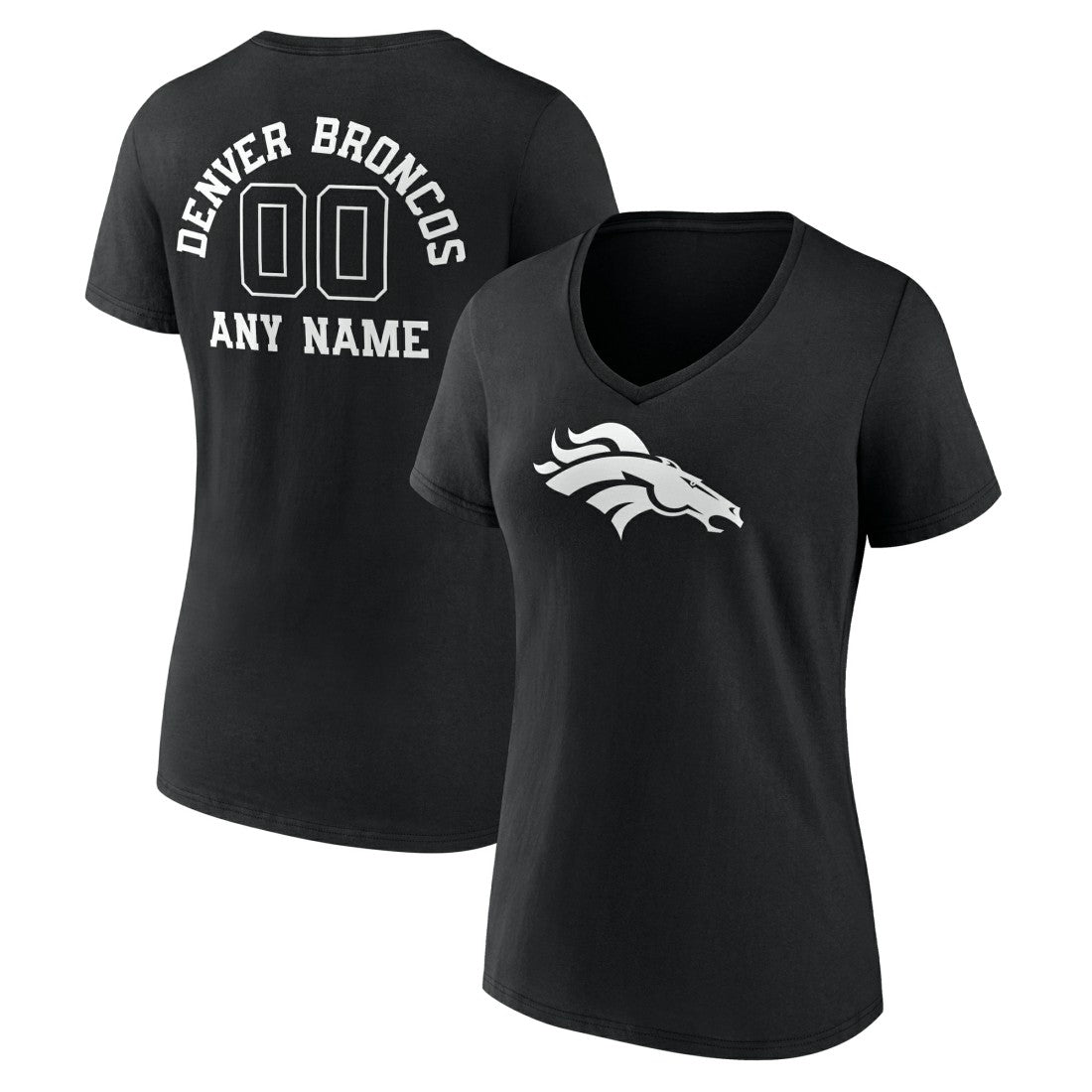 Denver Broncos  Women's Personalized Name & Number Monochrome V-Neck T-Shirt