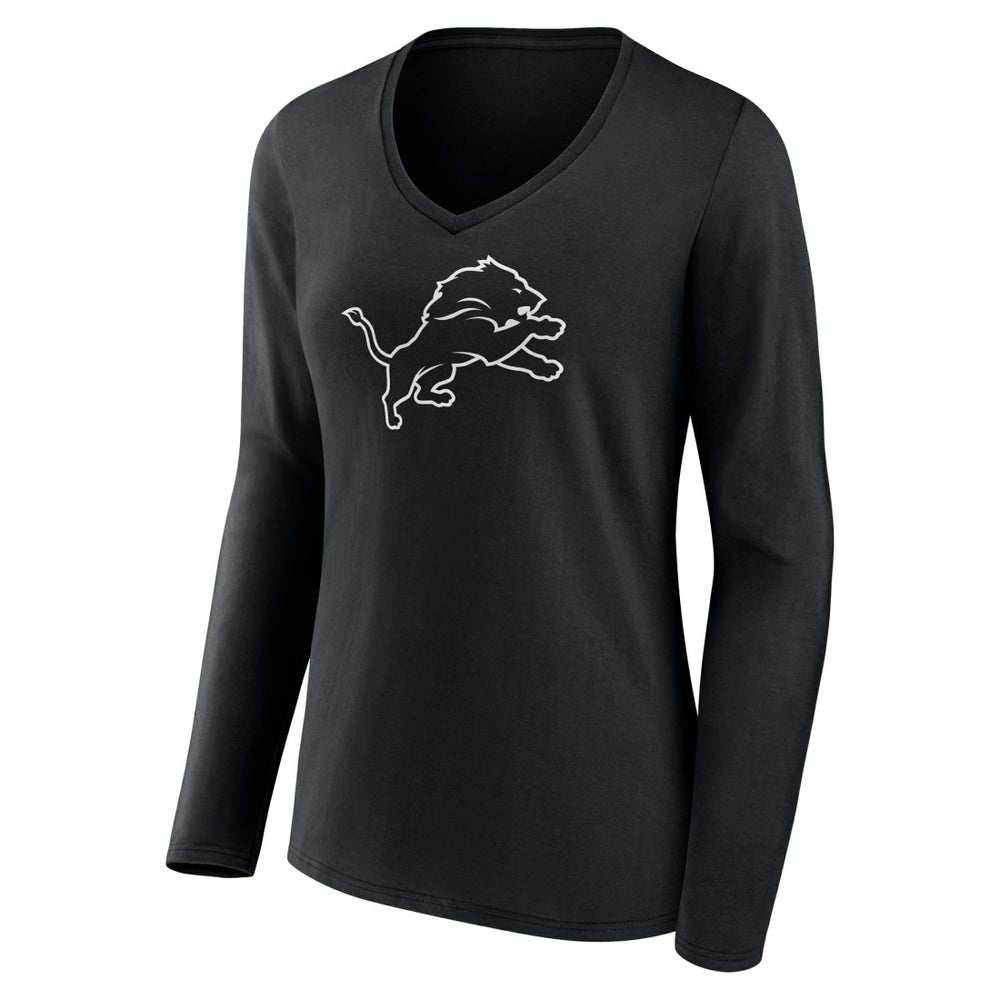 Detroit Lions  Women's Personalized Name & Number Monochrome Long Sleeve V-Neck T-Shirt