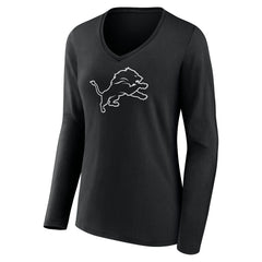 Detroit Lions  Women's Personalized Name & Number Monochrome Long Sleeve V-Neck T-Shirt
