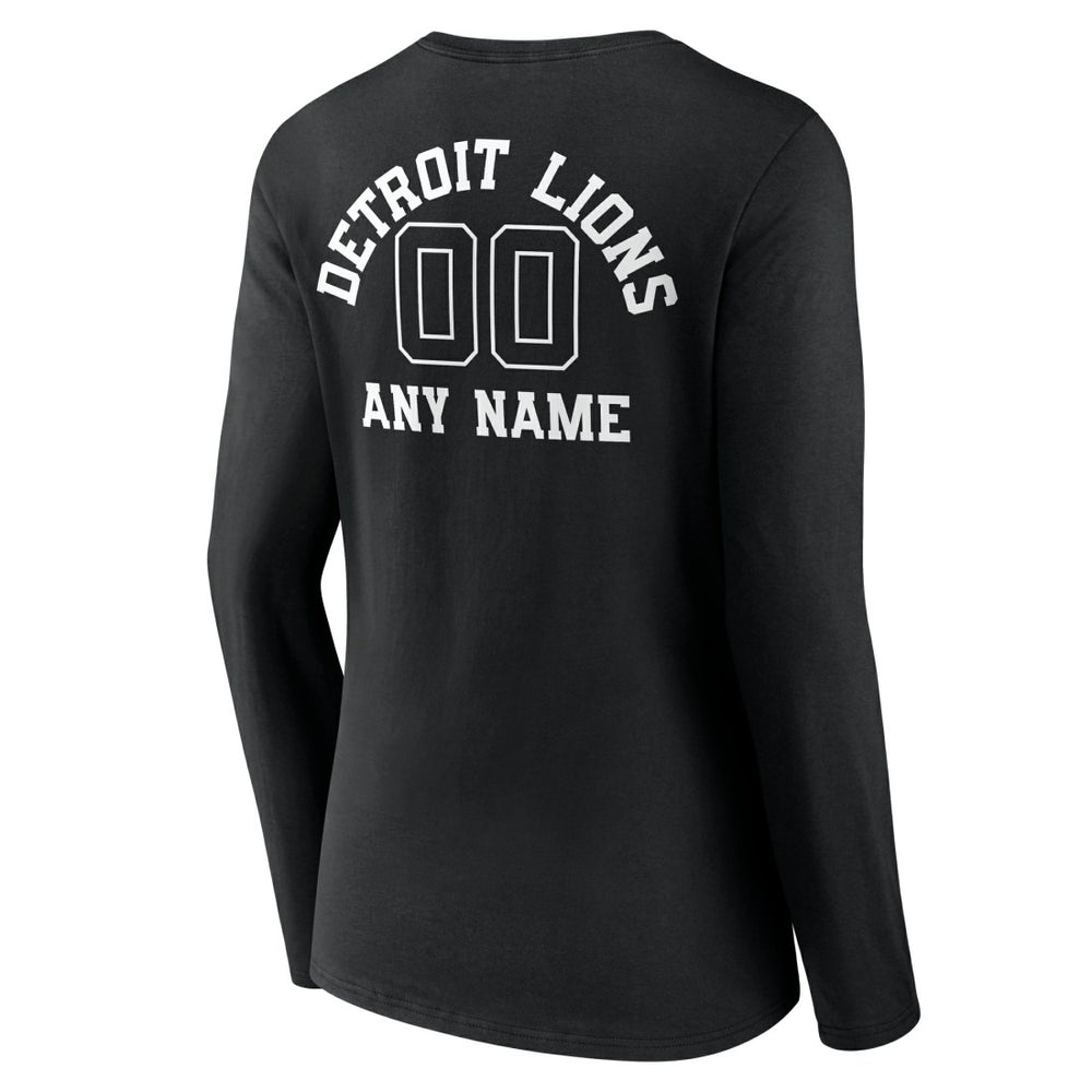 Detroit Lions  Women's Personalized Name & Number Monochrome Long Sleeve V-Neck T-Shirt