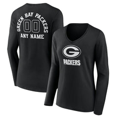 Green Bay Packers  Women's Personalized Name & Number Monochrome Long Sleeve V-Neck T-Shirt