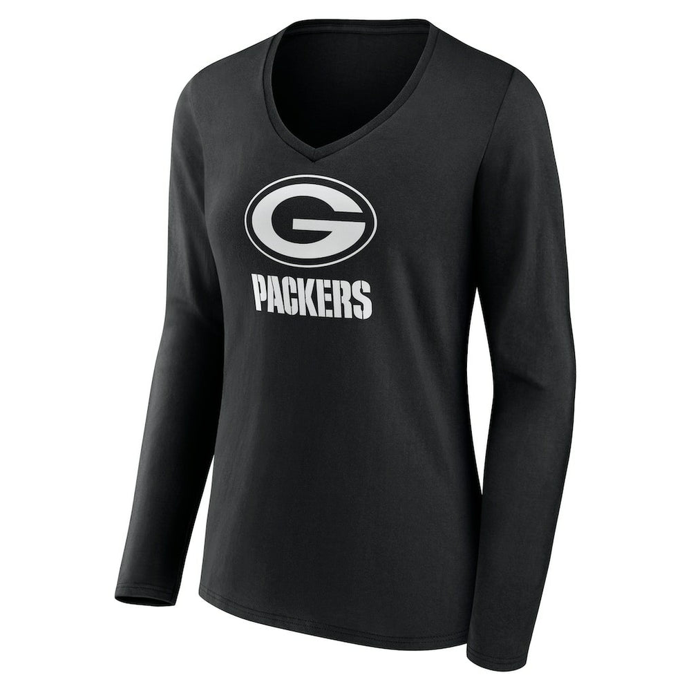 Green Bay Packers  Women's Personalized Name & Number Monochrome Long Sleeve V-Neck T-Shirt