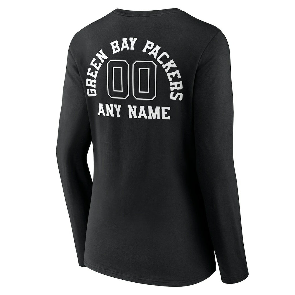 Green Bay Packers  Women's Personalized Name & Number Monochrome Long Sleeve V-Neck T-Shirt