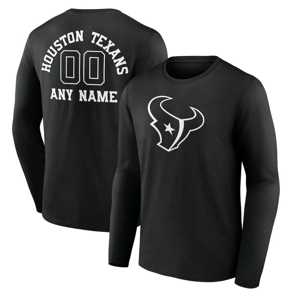 Houston Texans  Personalized Name & Number Monochrome Long Sleeve T-Shirt