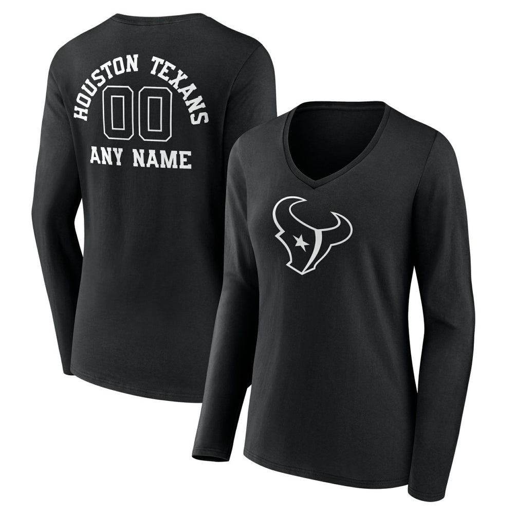 Houston Texans  Women's Personalized Name & Number Monochrome Long Sleeve V-Neck T-Shirt