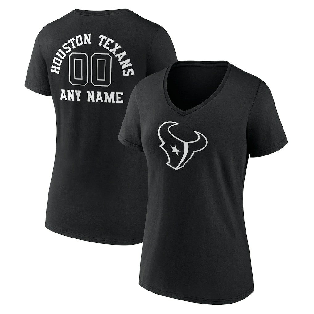 Houston Texans  Women's Personalized Name & Number Monochrome V-Neck T-Shirt