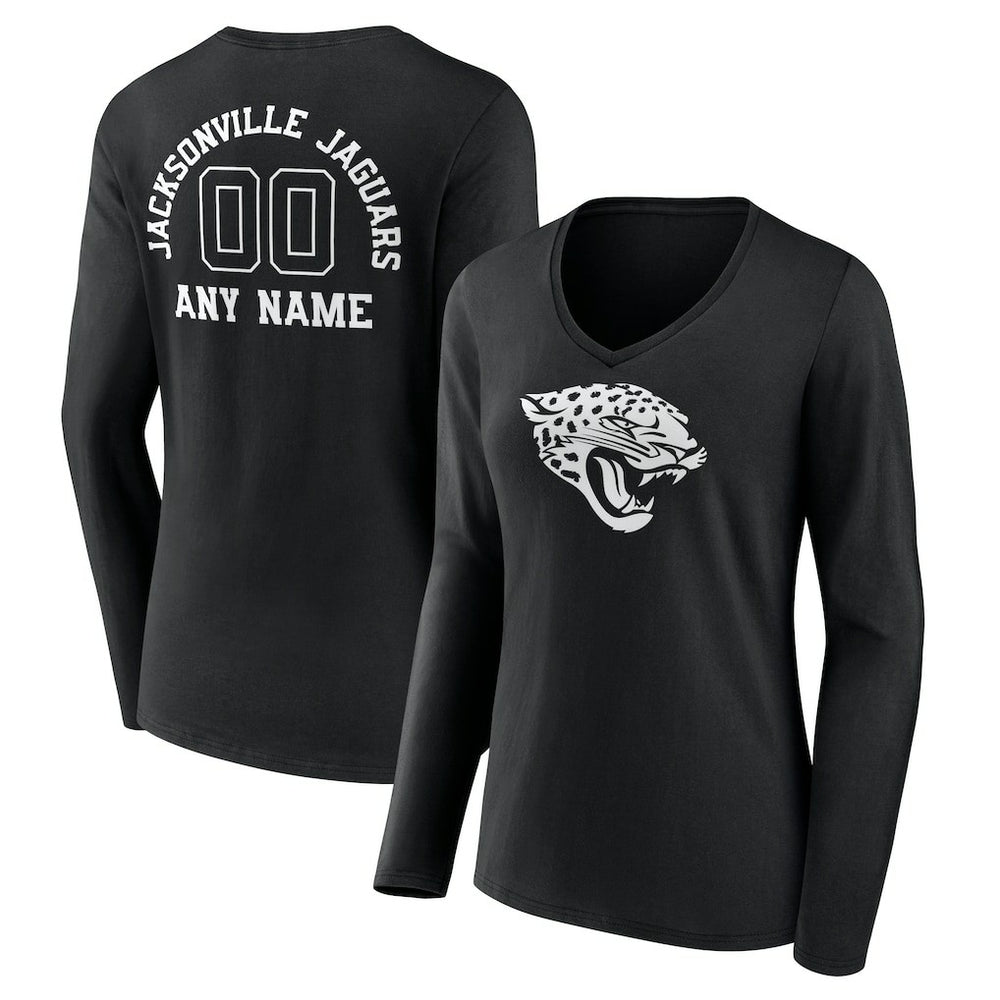 Jacksonville Jaguars  Women's Personalized Name & Number Monochrome Long Sleeve V-Neck T-Shirt