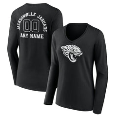 Jacksonville Jaguars  Women's Personalized Name & Number Monochrome Long Sleeve V-Neck T-Shirt