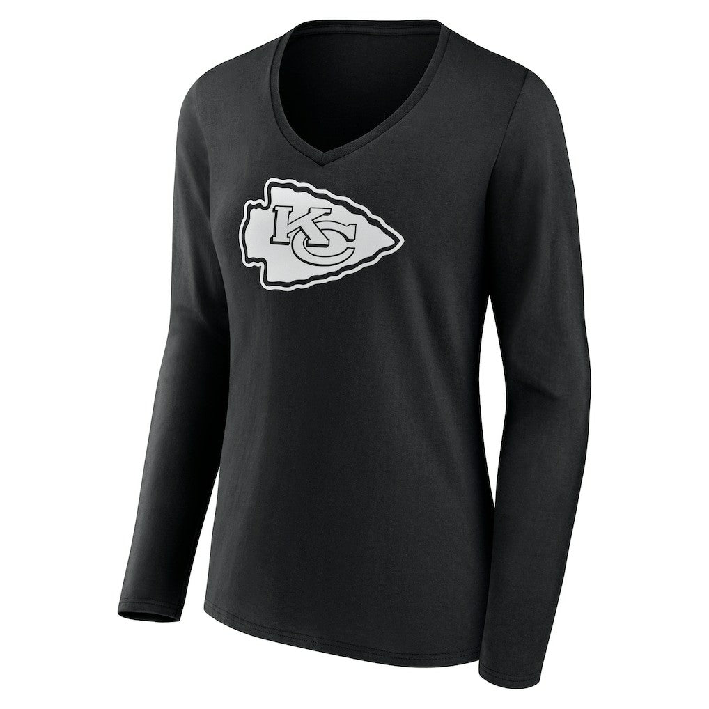 Kansas City Chiefs  Women's Personalized Name & Number Monochrome Long Sleeve V-Neck T-Shirt