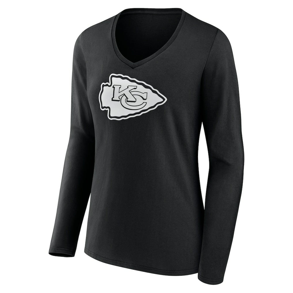 Kansas City Chiefs  Women's Personalized Name & Number Monochrome Long Sleeve V-Neck T-Shirt