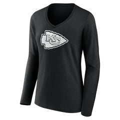 Kansas City Chiefs  Women's Personalized Name & Number Monochrome Long Sleeve V-Neck T-Shirt