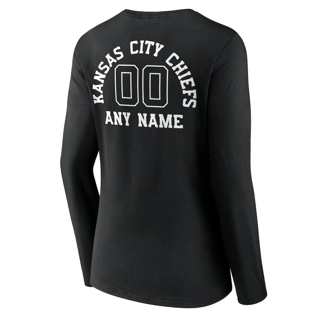 Kansas City Chiefs  Women's Personalized Name & Number Monochrome Long Sleeve V-Neck T-Shirt
