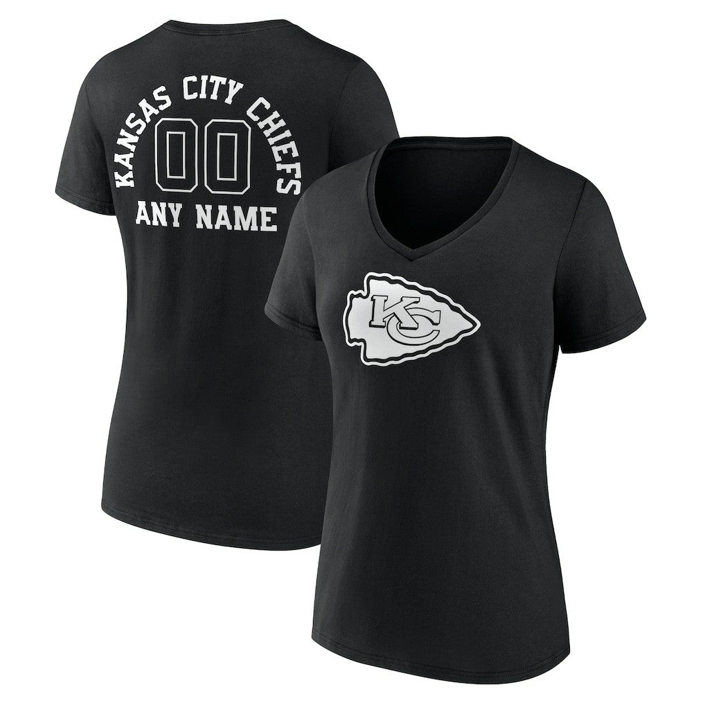 Kansas City Chiefs  Women's Personalized Name & Number Monochrome V-Neck T-Shirt