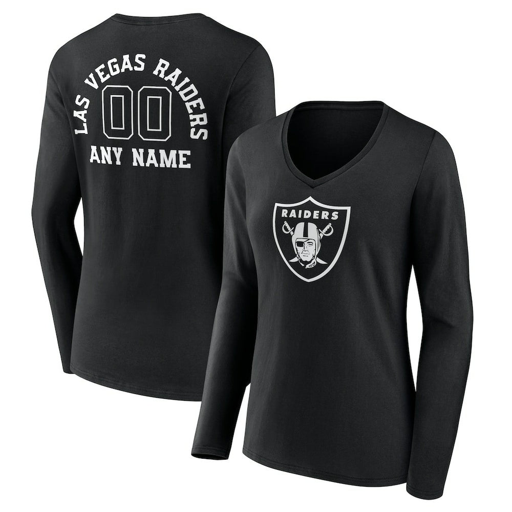 Las Vegas Raiders  Women's Personalized Name & Number Monochrome Long Sleeve V-Neck T-Shirt