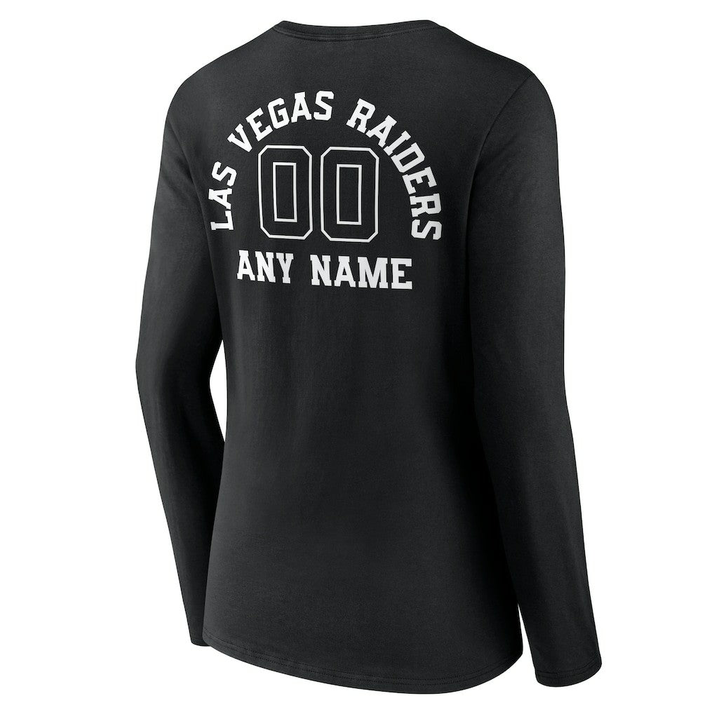 Las Vegas Raiders  Women's Personalized Name & Number Monochrome Long Sleeve V-Neck T-Shirt
