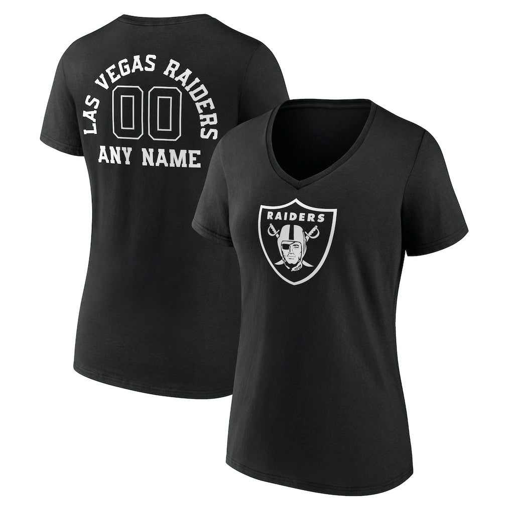 Las Vegas Raiders  Women's Personalized Name & Number Monochrome V-Neck T-Shirt