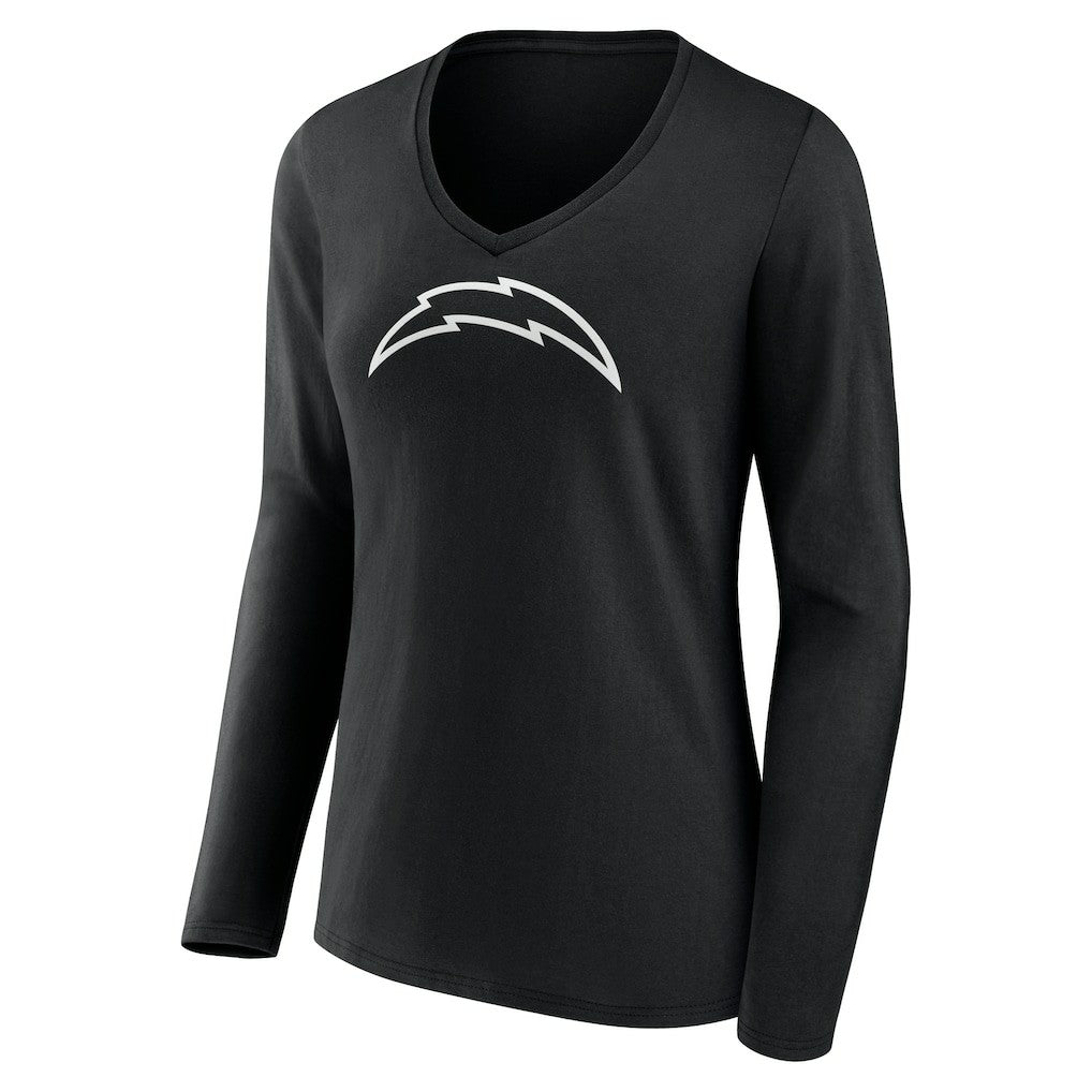 Los Angeles Chargers  Women's Personalized Name & Number Monochrome Long Sleeve V-Neck T-Shirt