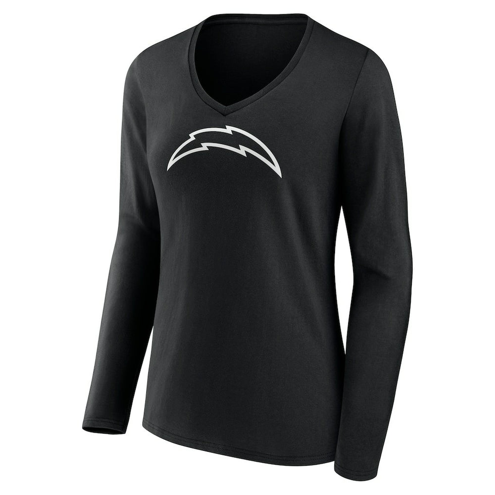 Los Angeles Chargers  Women's Personalized Name & Number Monochrome Long Sleeve V-Neck T-Shirt